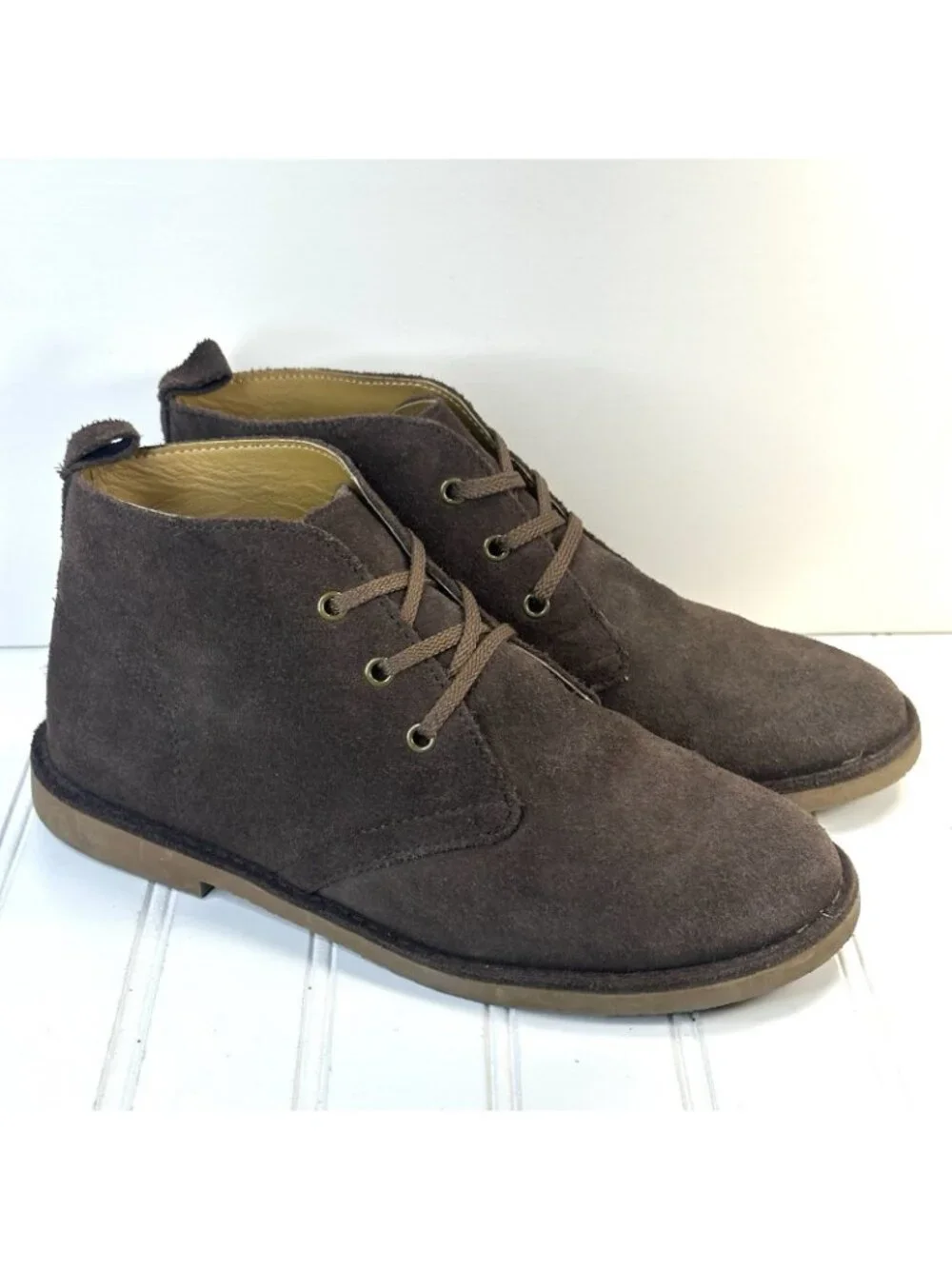 Lands End Unisex Women’s 7.5 Men’s/Boy's 6 Brown Suede Chukka Desert Ankle Boots